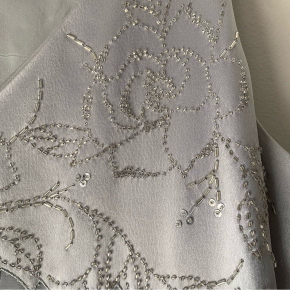 RIMINI Vintage Silver Evening Long Dress Beading embellished Matching Jacket 12 - Picture 12 of 16